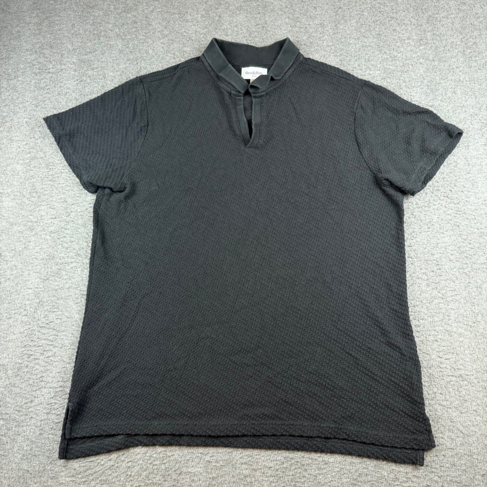 Goodfellow & Co Polo Shirt Men's Large Black Textured Seersucker V-Neck‎ Johnny